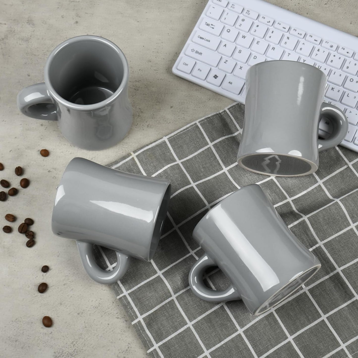 11oz White Diner Coffee Mug Set of 4 Ceramic Mugs Great for Kitchen Set, Travel, and Hot Tea (Grey)