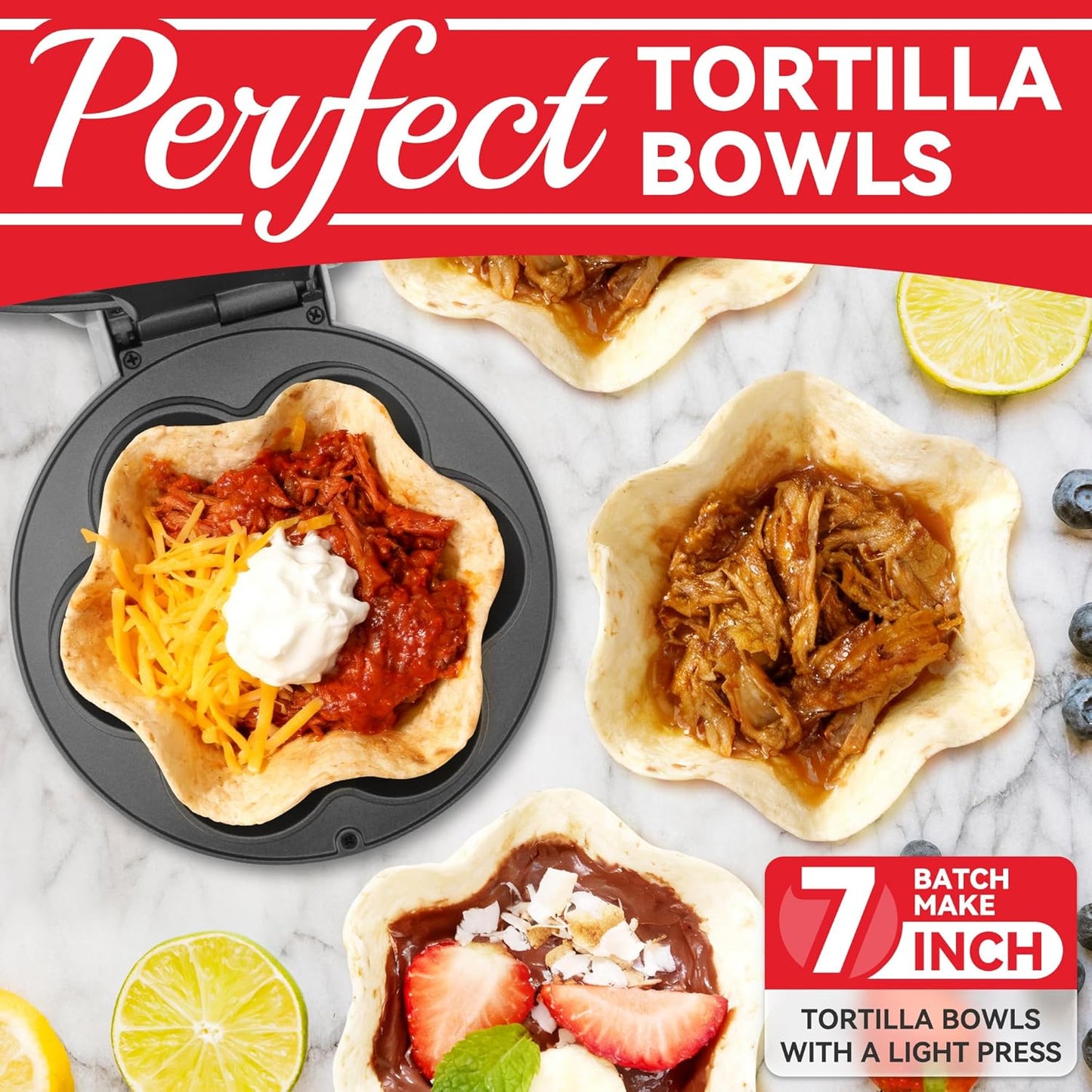 SurgarWhisk Tortilla Bowl Maker, Quesadilla Maker, Taco Tuesday Kit With Tostada Shells Mold Bowls, Taco Shell Mold Bowls Perfect For Baked Taco Bowls, Taco salad, Tostadas, 7-inch tortillas, White