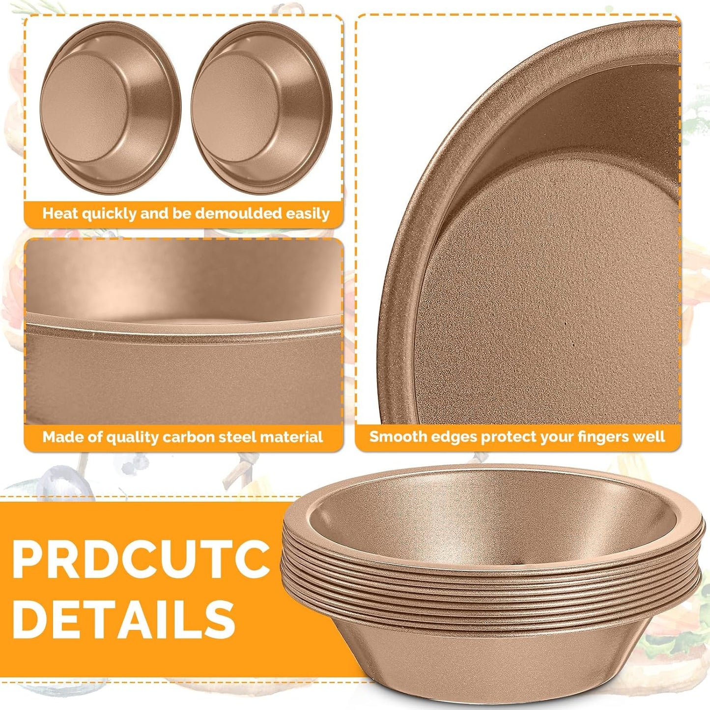 8 Pcs mini pie tins 4 inch Pie Pan Dish for Baking Carbon Steel Pizza Nonstick Plate Bakeware Set Oven Air Fryer Cake Bread Meat (Champagne)