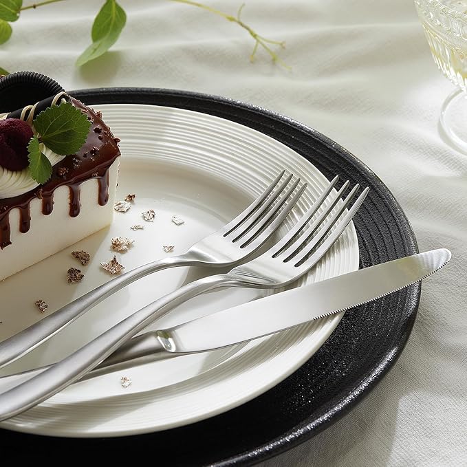 HIKAA 40-Piece Silverware Set for 8, Heavy Duty Stainless Steel Flatware Cutlery Set For Home Kitchen Restaurant Hotel, Kitchen Utensils Set, Matte Satin, Dishwasher Safe