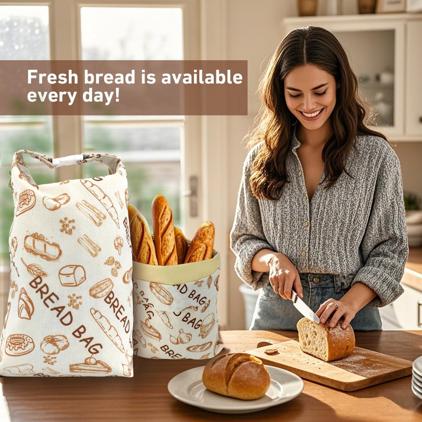 2 Pack Reusable Beeswax Food Wraps Bread Bags for Homemade Breads Loaf, Food Storage Containers, Organic Cotton XL Sourdough Beeswax Bread Bag Supplies Sandwich Wrapper, Sustainable, Fresh Keeping