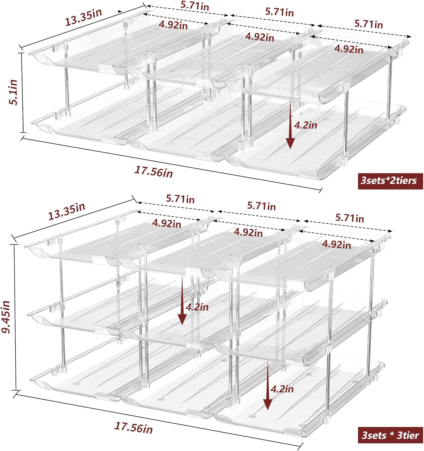 Can Organizer for Pantry, 3 Sets 2Tiers Can Storage Organizer Pantry, Soda Can Organizer for Fridge 24 Cans Rack Automatic Rolling Stackable Canned Food Organizer,Clear