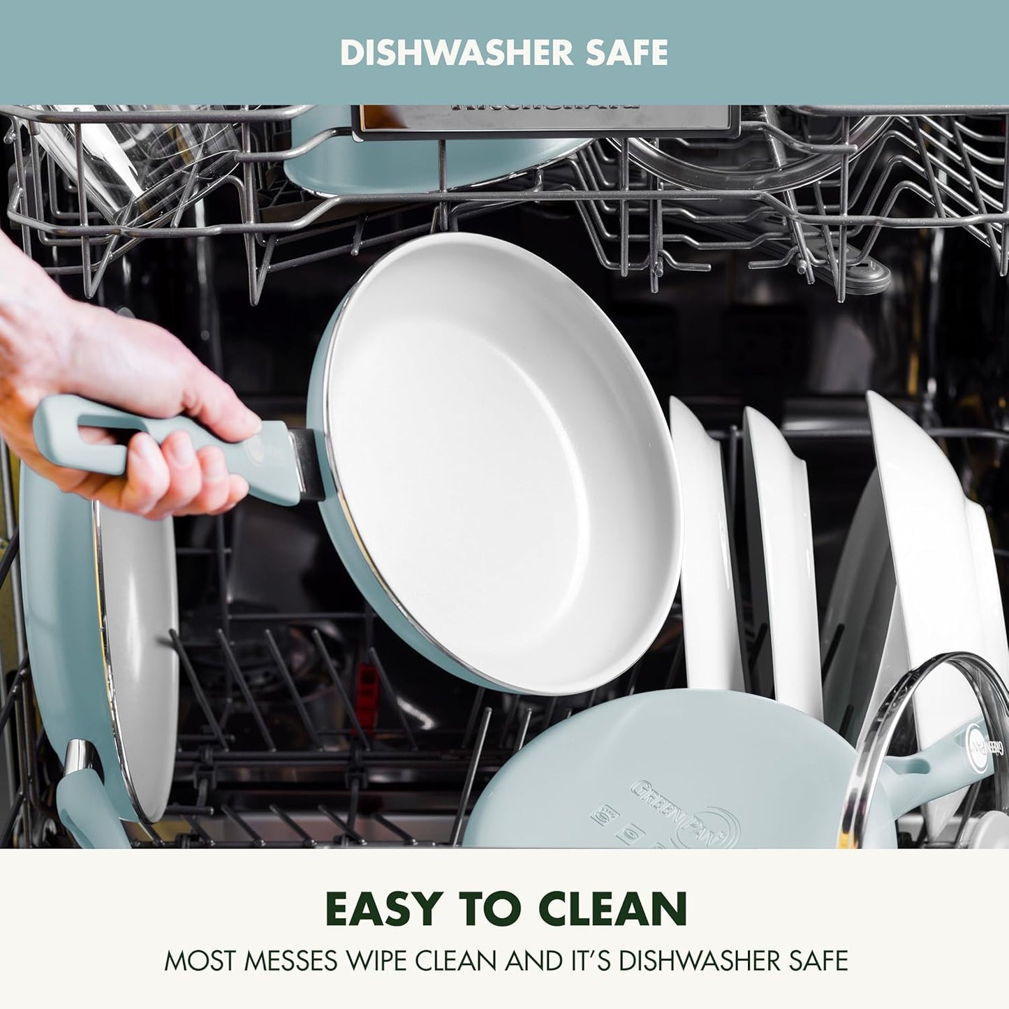 GreenPan Dover 10” Frying Pan Skillet, Non-Toxic PFAS-Free Ceramic Nonstick Coating, Sear Saute Fry Egg Omlete, Dishwasher & Oven Safe, Stay Cool Handle, Easy Pour Rims, Blue Haze