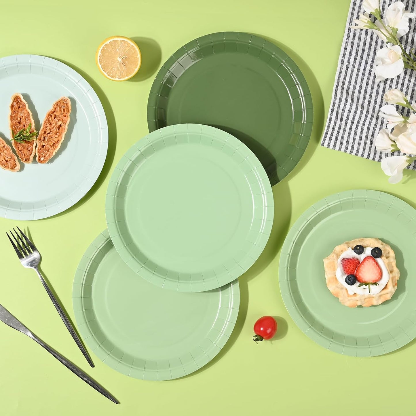 24 Sage Green Paper Plates Gradient Green Party Plates 9 Inch Disposable Round Dinner Plates for Christmas Birthday Wedding Baby Bridal Shower Party Supplies