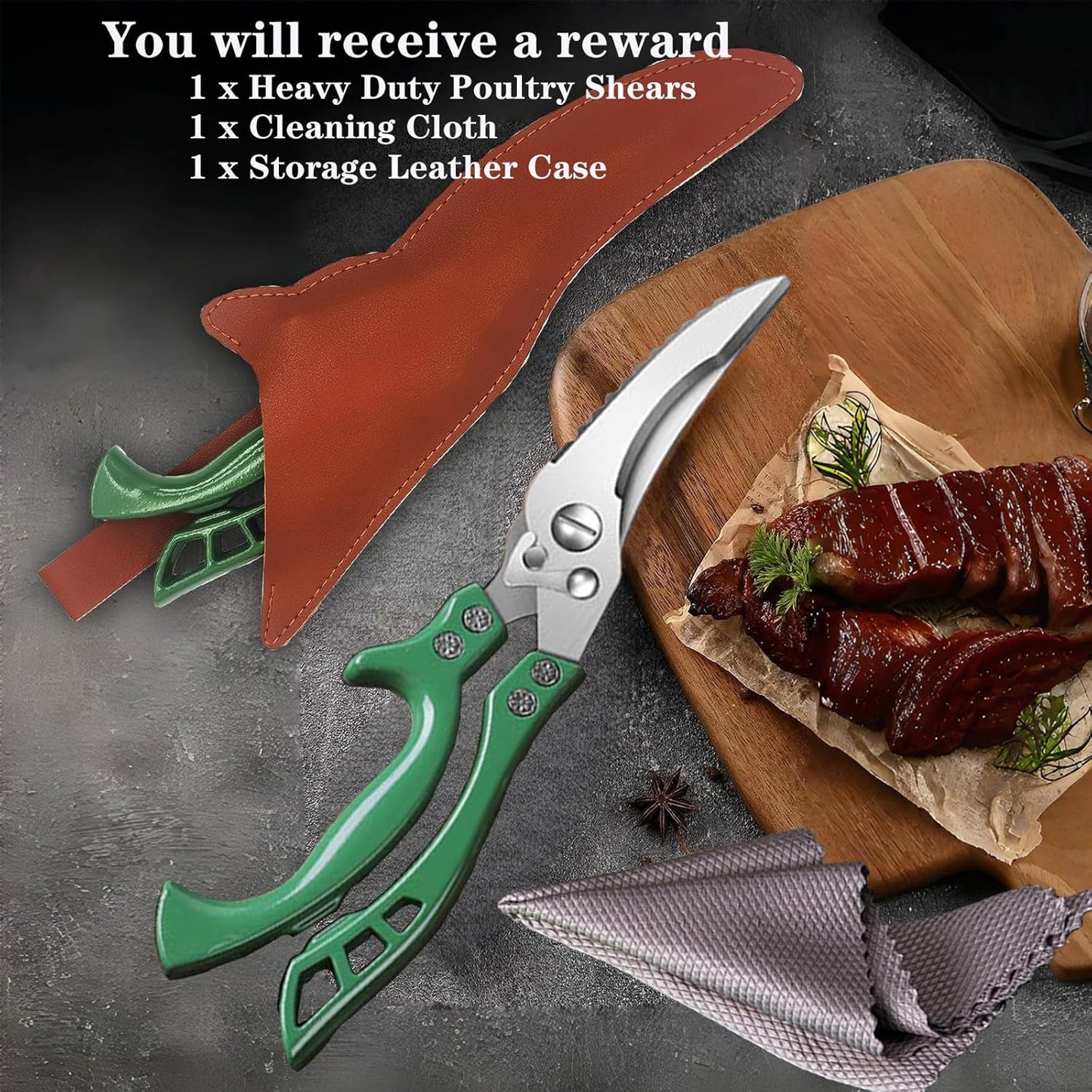 ANDONG Heavy Duty Poultry Shears, All-Purpose Kitchen Scissors for Food, Spatchcock Shears, Green