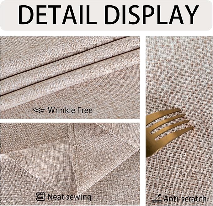 JIUZHEN 2 Pack Rectangle Table Cloth Faux Linen Farmhouse Tablecloth Wrinkle and Stain Resistant Decorative Fabric Table Cover for Kitchen, Dining Room, Parties and Camping, Stone, 60 x 84 Inch