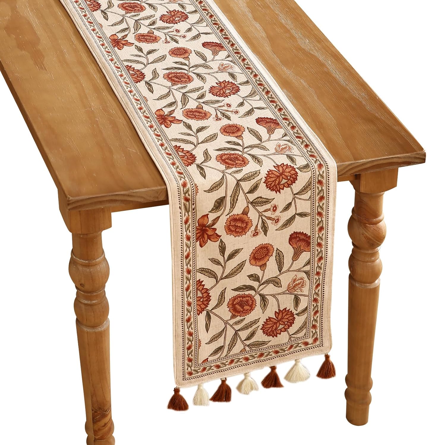 ISAENNE Designer Elegant Linen Table Runner 118 Inches Extra Long,Vintage Orange Floral Pattern Table Runners for Dining Tables,Kitchen Decor,Thanksgiving,Christmas,Banquet,12"*118"-Alvarado A