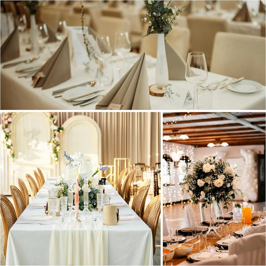 10-Pack 90x132 inch White Table Cloths, Solid Stain and Wrinkle Resistant Oblong Tablecloth, Premium Plain Weave Polyester Fabric Rectangle Table Linen Covers for Hotel, Wedding