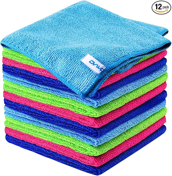 12Pcs Premium Microfiber Cleaning Cloth, Highly Absorbent Household Cleaning Supplies - for Kitchen Towels, Dish Cloths, Dust Rag