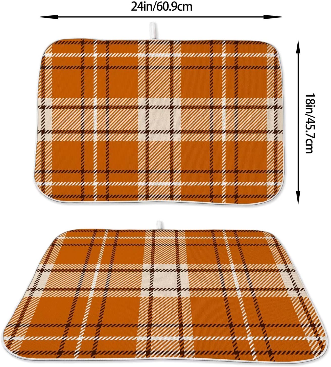 Fall Dish Drying Mat 18 x 24 inch Autumn Orange Buffalo Plaid Themed Decorative Drying Mats Microfiber Absorbent Dish Washable Draining Mat for Kitchen Counter Decor
