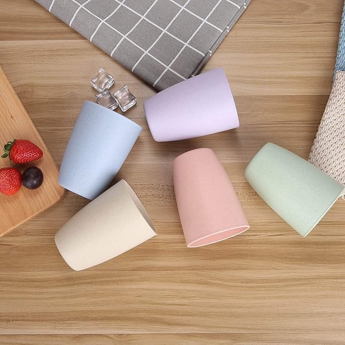 LuckyZone Wheat Straw Reusable Cup (12 oz) - Unbreakable Drinking Glasses Sets for Home Outdoor - Dishwasher Safe Tumbler - BPA Free and Eco friendly (10Pcs/5Color)