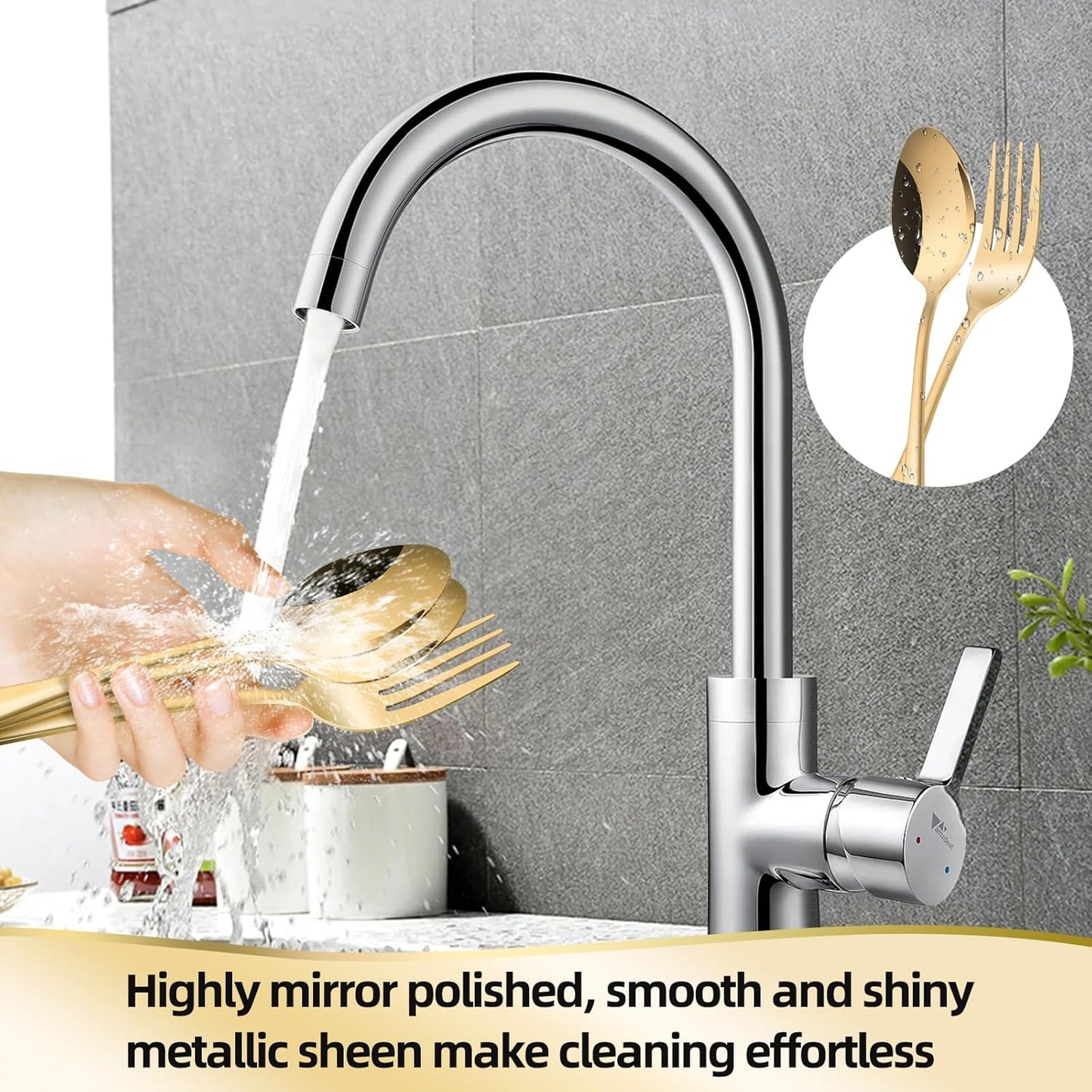 12 Pieces Spoons and Forks Set,Food Grade Stainless Steel Flatware Cutlery Set,6 Forks(6.8 inch)and 6 Spoons(6.6inch)Silverware Set for Home,Kitchen,Restaurant-Mirror Polished & Dishwasher Safe(Gold)