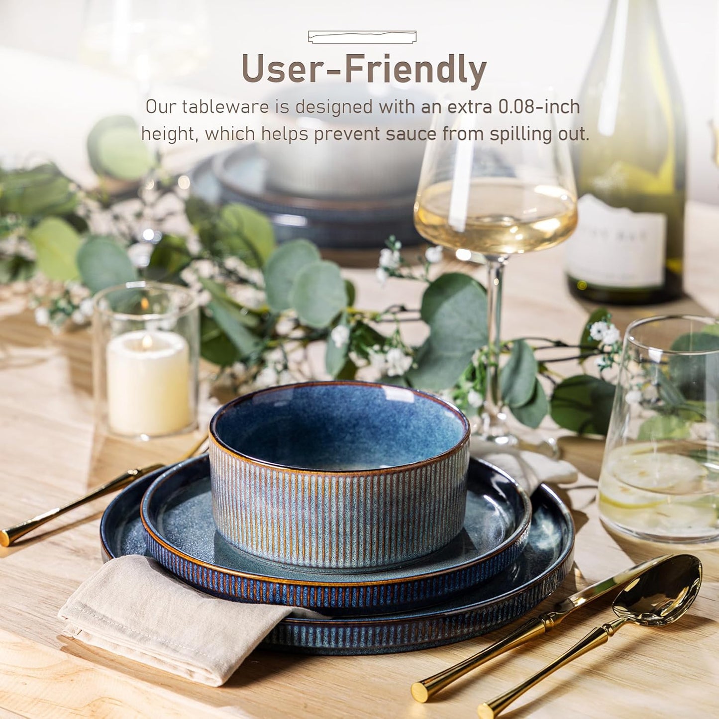 GBHOME Stoneware Dinnerware Sets for 6,Round Reactive Glaze Ceramic Plates and Bowls Set,Highly Scratch Resistant | Dishwasher & Microwave Safe Dishes Set,Service for 6(18Pcs)