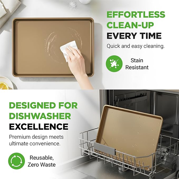 NutriChef 2-Piece Nonstick Stackable Cookie Sheet Set – Non-Toxic Carbon Steel Baking Pans – Heavy Duty, Warp-Resistant, Easy to Clean, Oven & Dishwasher Safe Bakeware