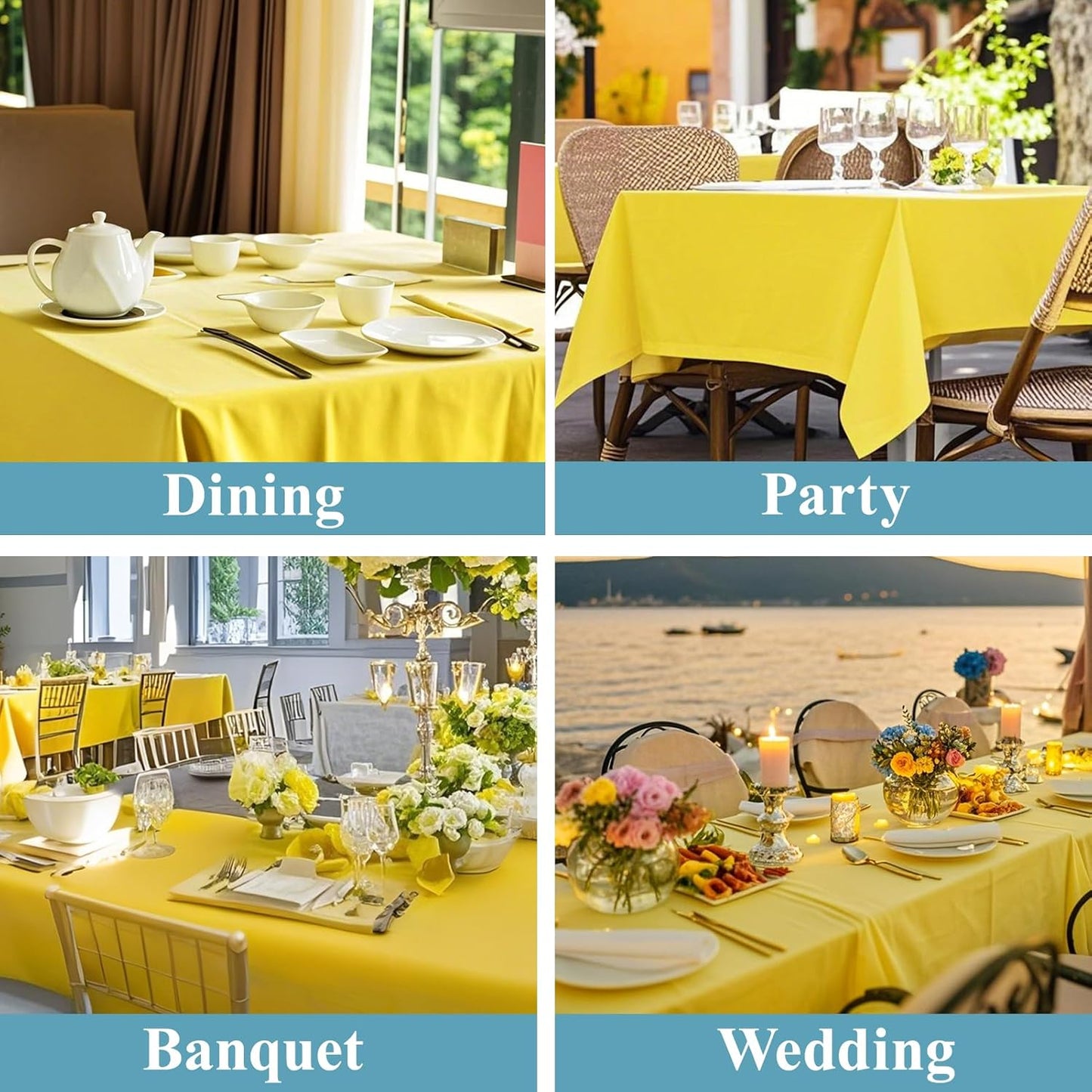 VidaFete Tablecloth 10 Pack 90 * 132inch Rectangle Table Cloth Polyester, Stain Wrinkle Resistant Polyester Dining Table Cover for Kitchen Dinning Party Wedding Rectangular Buffet Decoration(Yellow)