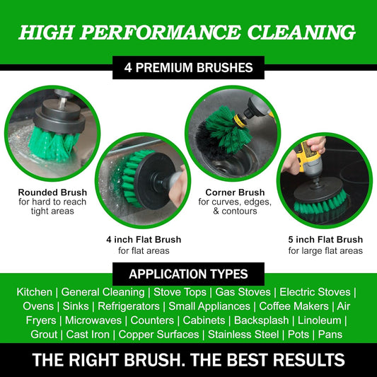 Kitchen Drill Brush Set - Drill Powered Cleaning Tools for Stainless Steel Sink, Copper Sink, Stove Top, Oven, Pots, Pans, & Cabinets - Pot Scrubber - Air Fryer Cleaning Brush Set- Stove Cleaner Kit