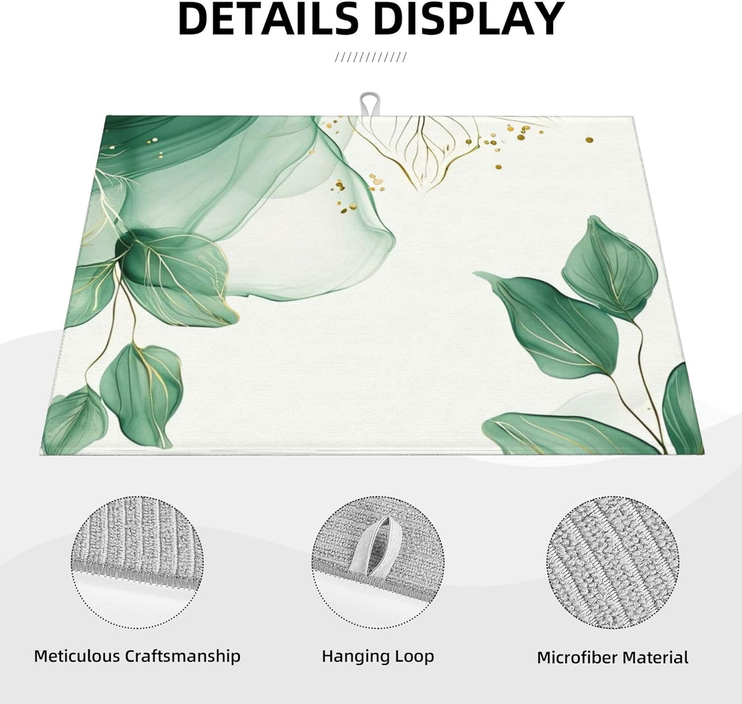 Watercolor Green Palm Leaves Dish Drying Mat 18x24 Inch, Microfiber Absorbent Fast Dry Mat Large Dish Mat Drying Kitchen Mat, Kitchen Drying Pad for Kitchen Counter Coffee Bar Decor Gifts