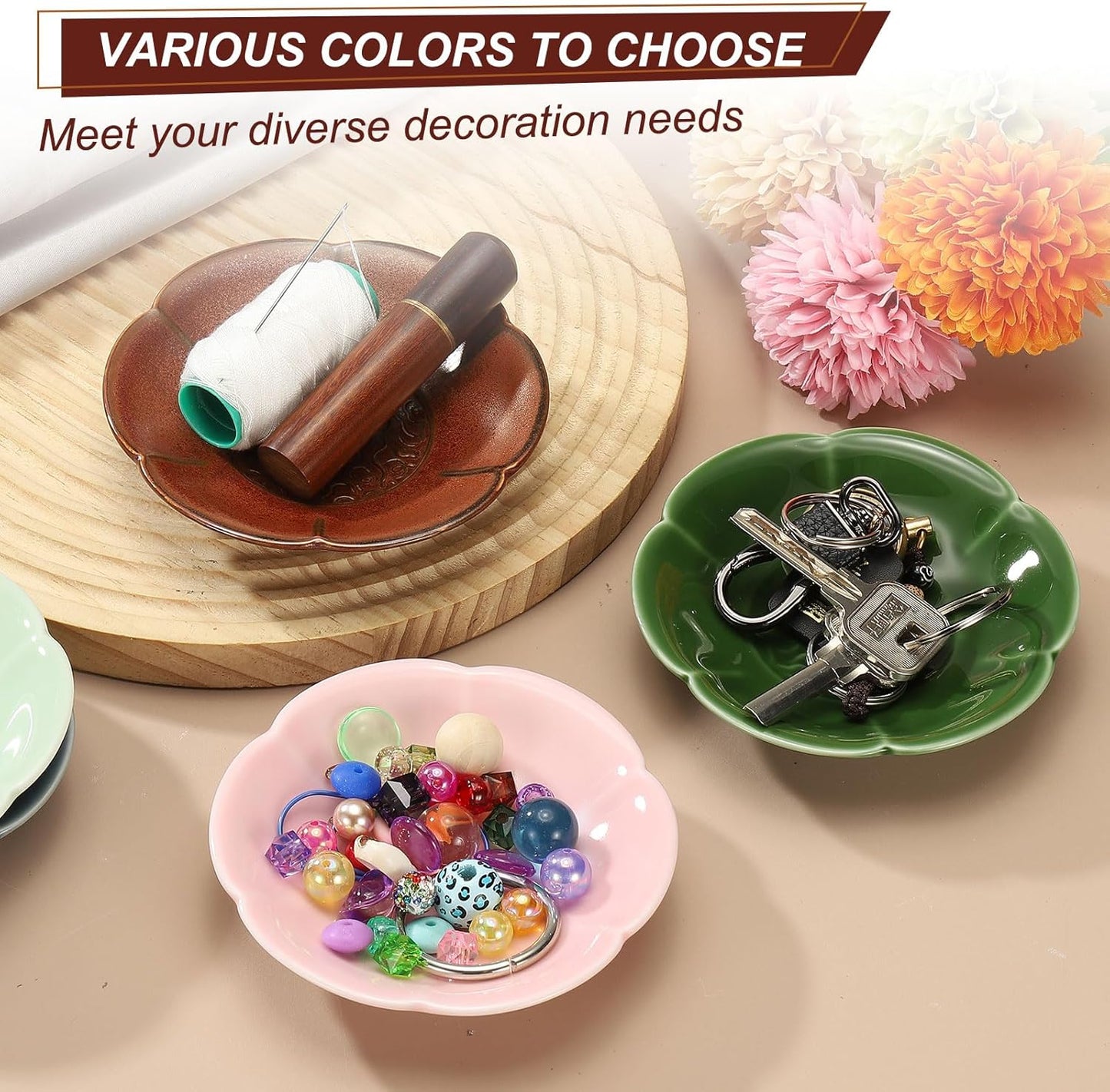 uxcell Porcelain Serving Dish, 4.25 Inch Small Ceramic Candy Plate with Water Pattern Petal Shape Decorative Bowl for Wedding Party Household Living Room Candy Snack Plate, Green