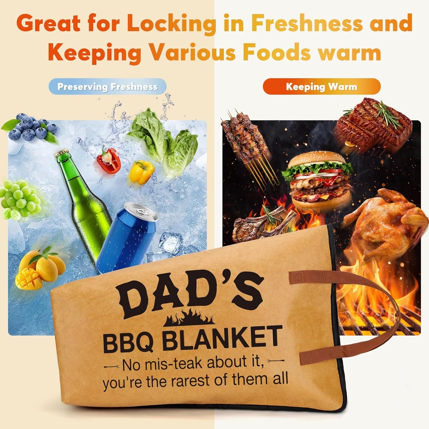 Gifts for Dad BBQ Blanket for Resting Meat, Dad Christmas Birthday Gifts for Father New Dad Bonusdad Stepdad from Daughter Son, 21in Meat Resting Blanket Insulated Reusable Wide Mouth Meat Resting Bag
