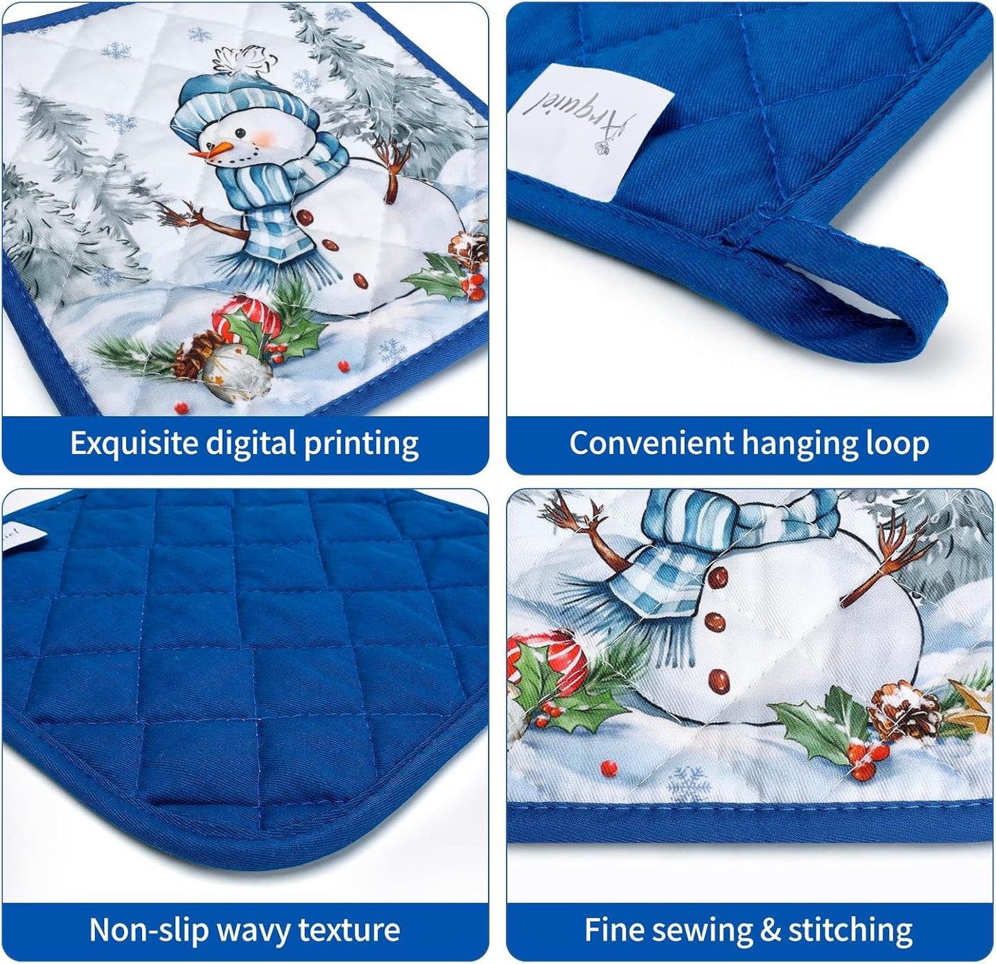 Winter Gnome Oven Mitts and Pot Holders Sets 4Pcs, 100% Cotton Heat Resistant, Extra Long Oven Gloves Potholder for Kitchen Cooking Baking Decoration