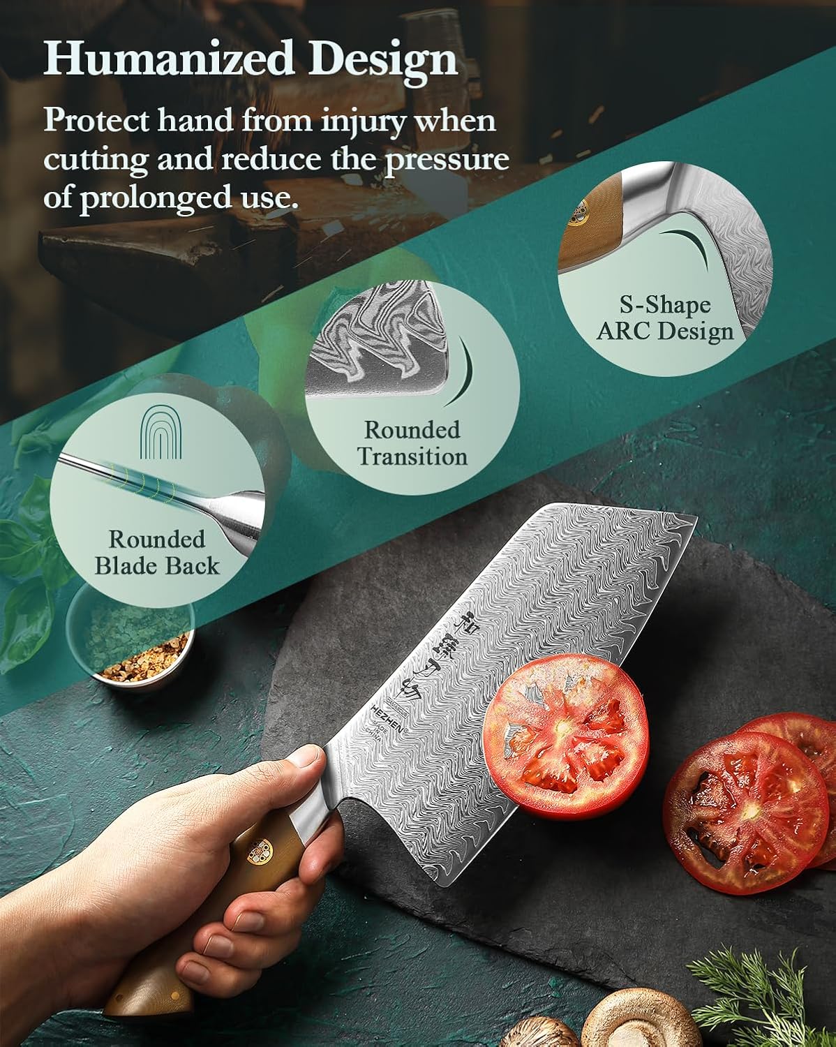 HEZHEN Damascus Meat Cleaver Knife, 7.5 Inches, 67 Layers Damascus Steel Vegetable Cleaver, Professional Butcher Knife for Meat Cutting, Ultra-sharp Blade with Linen Micarta Handle, Gift Packing