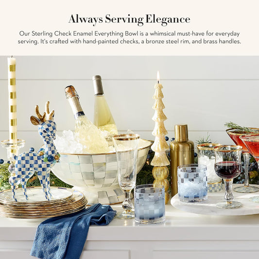 MACKENZIE-CHILDS Enamel Bowl, Serving Bowl for Entertaining, Everything Bowl, Gray-and-White Sterling Check