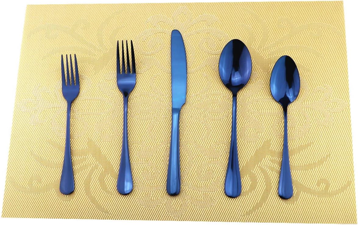 Gugrida 19 Pcs Mirror Polished Reusable Utensils Vitalt Eco-Friendly Stainless Steel Blue Flatware Dinnerware Set, Shiny Cutlery Knife Fork Spoon Fruit Fork Set & 1x Cake shovel, Service for 3