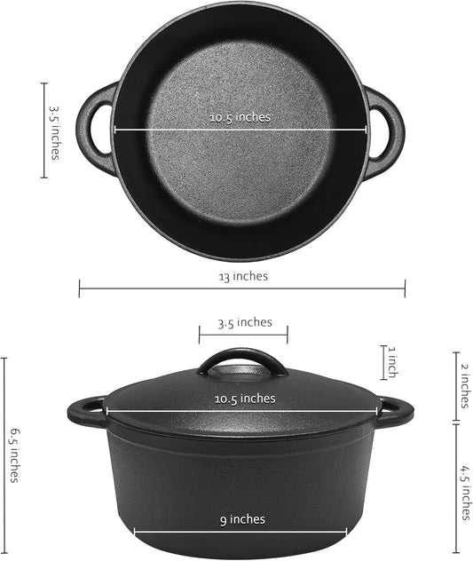 Cuisiland 5 Quart Pre-Seasoned Cast Iron Dutch Oven with Dome Lid & Dual Handles, Heavy-Duty, Oven Safe, Perfect for Baking Bread, Cooking Soup, Frying – Ideal for Indoor/Outdoor Use, Camping, BBQ & Fire Pit Cooking