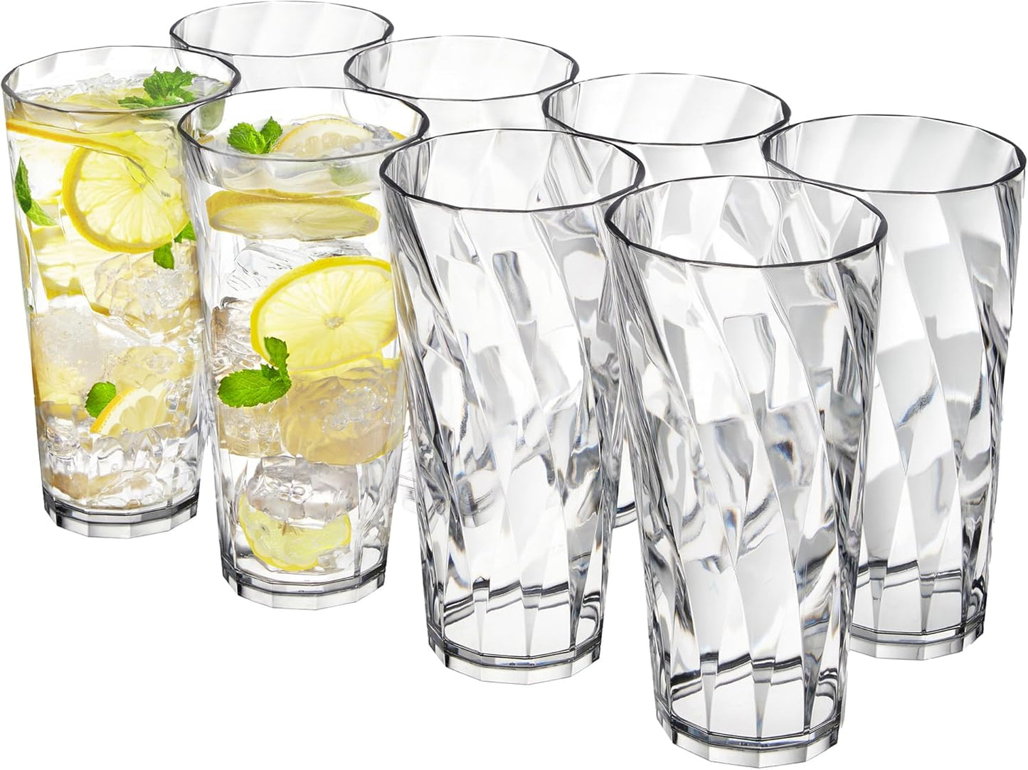 US Acrylic Optix Plastic Reusable Drinking Glasses (Set of 8) 26oz Iced-Tea Cups in Clear | BPA-Free Tumblers, Made in USA | Top-Rack Dishwasher Safe