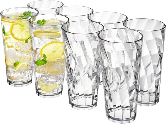 US Acrylic Optix Plastic Reusable Drinking Glasses (Set of 8) 26oz Iced-Tea Cups in Clear | BPA-Free Tumblers, Made in USA | Top-Rack Dishwasher Safe