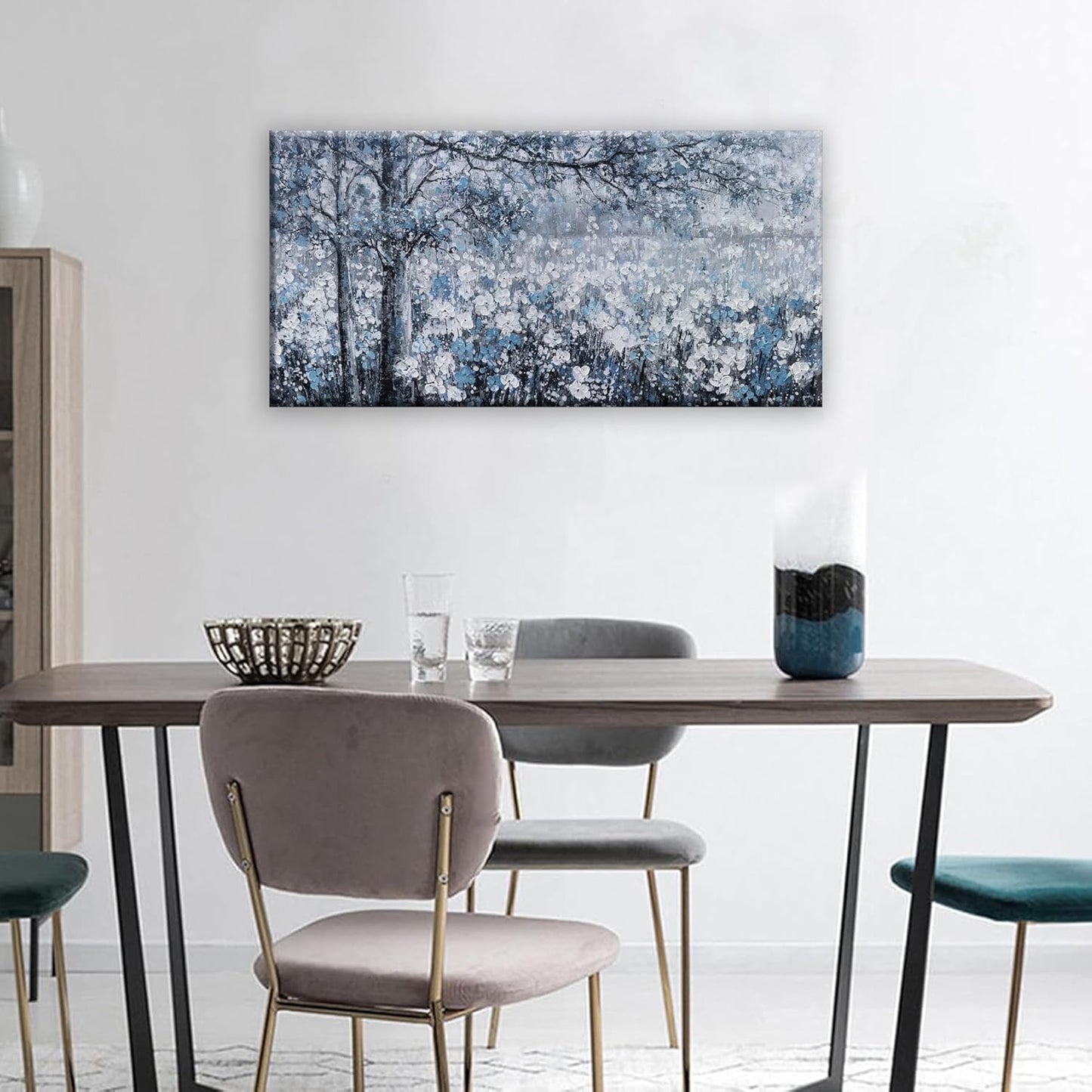 wall art canvas prints botanical wall art decor Blue And White Abstract Tree Flower Landscape dorm wall decor Artwork for Bedroom Home Office Dining Room Decoration 20''×40''