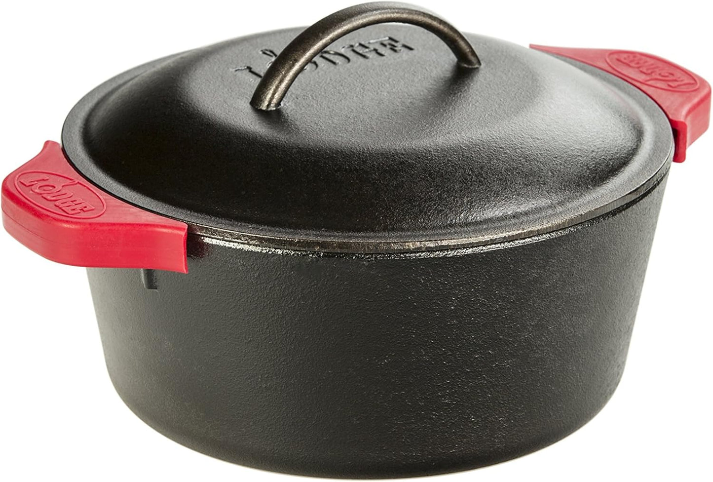Lodge Cast Iron Dutch Oven with Handle Holders, 5 quart, Black/Red