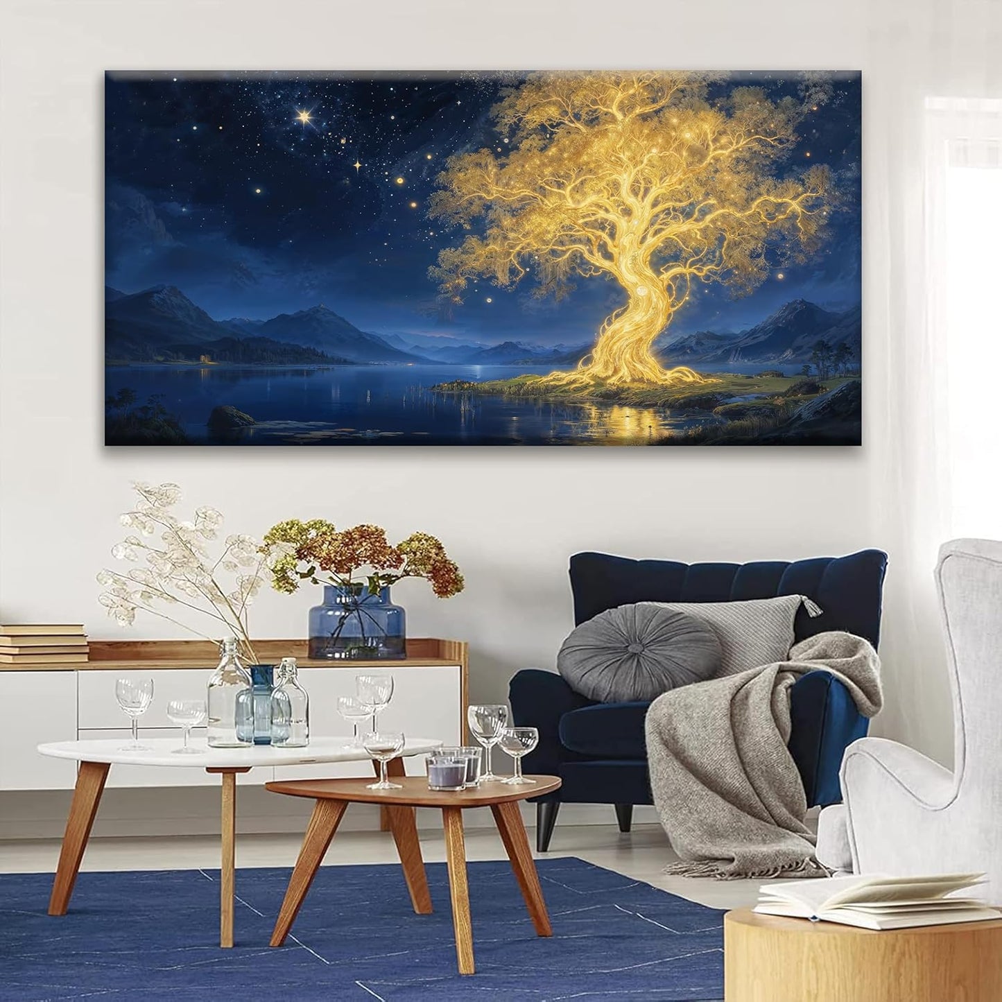 Suconvng Large Gold Tree Wall Art For Living Room Pictures Canvas Wall Art Decor Abstract Tree Plants Wall Art Print Modern Painting Pictures For Bedroom Home Kitchen Office 29" X 58"