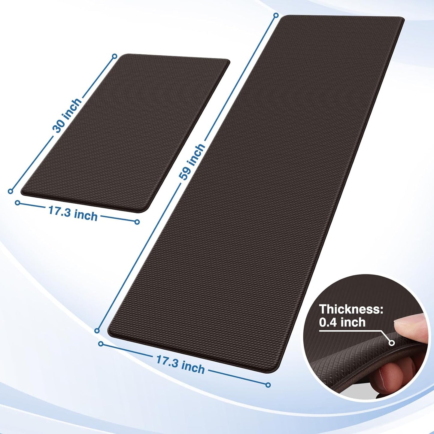 StepRite Kitchen Mats, 2PCS Kitchen Rugs, Cushioned Anti Fatigue Kitchen Mats for Floor, Non-Slip Standing Desk Mat, Waterproof Kitchen Rug Set for Kitchen, Floor, Office,17.3"x30"+17.3"x59",Chocolate