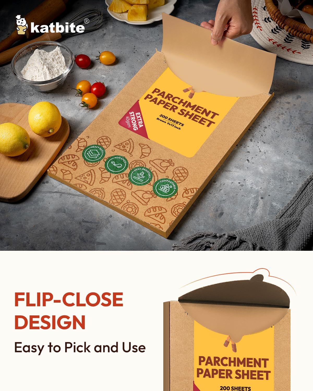 Katbite 200Pcs 9x13 inch Heavy Duty Unbleached Parchment Paper, Parchment Paper Sheets for Baking Cookies, Cooking, Frying, Air Fryer, Grilling Rack, Oven(9x13 Inch)