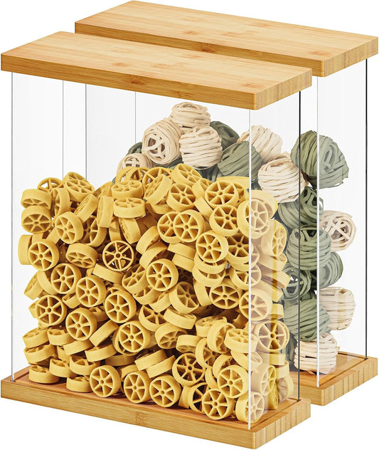 SpaceAid Bamboo Food Storage Container - Airtight Cereal Containers with Lids, Kitchen Cereal Canisters Pantry Organizers and Storage for Rice, Flour, Coffee, Snack, Medium 2 Pack