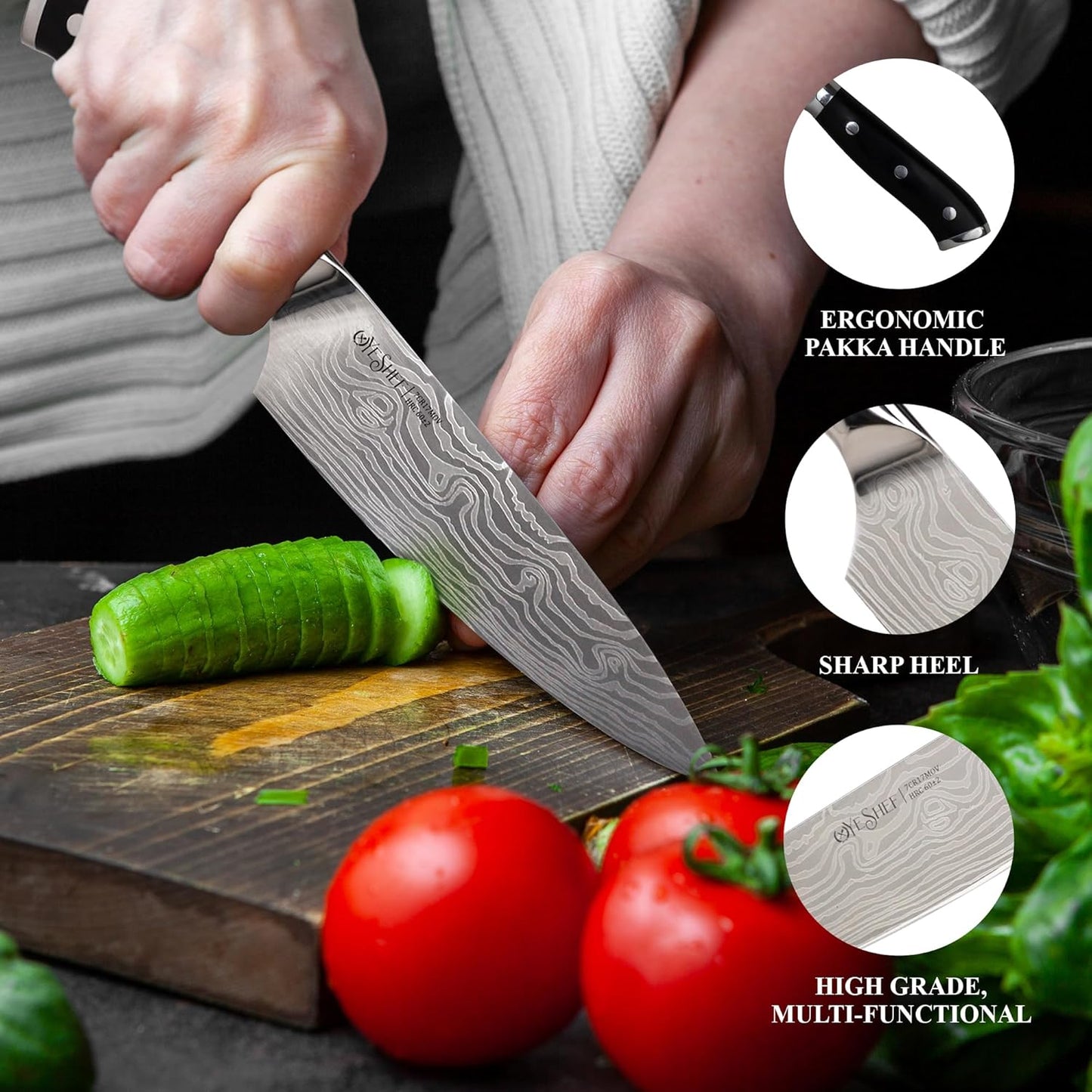 8 Inch Japanese Chef Knife - Professional Stainless Steel Kitchen Knife, Chef's Knives with Ergonomic Handle - Strong, Sharp Edge - Tool for Cutting, Carving, Slicing - Luxury Gift Box