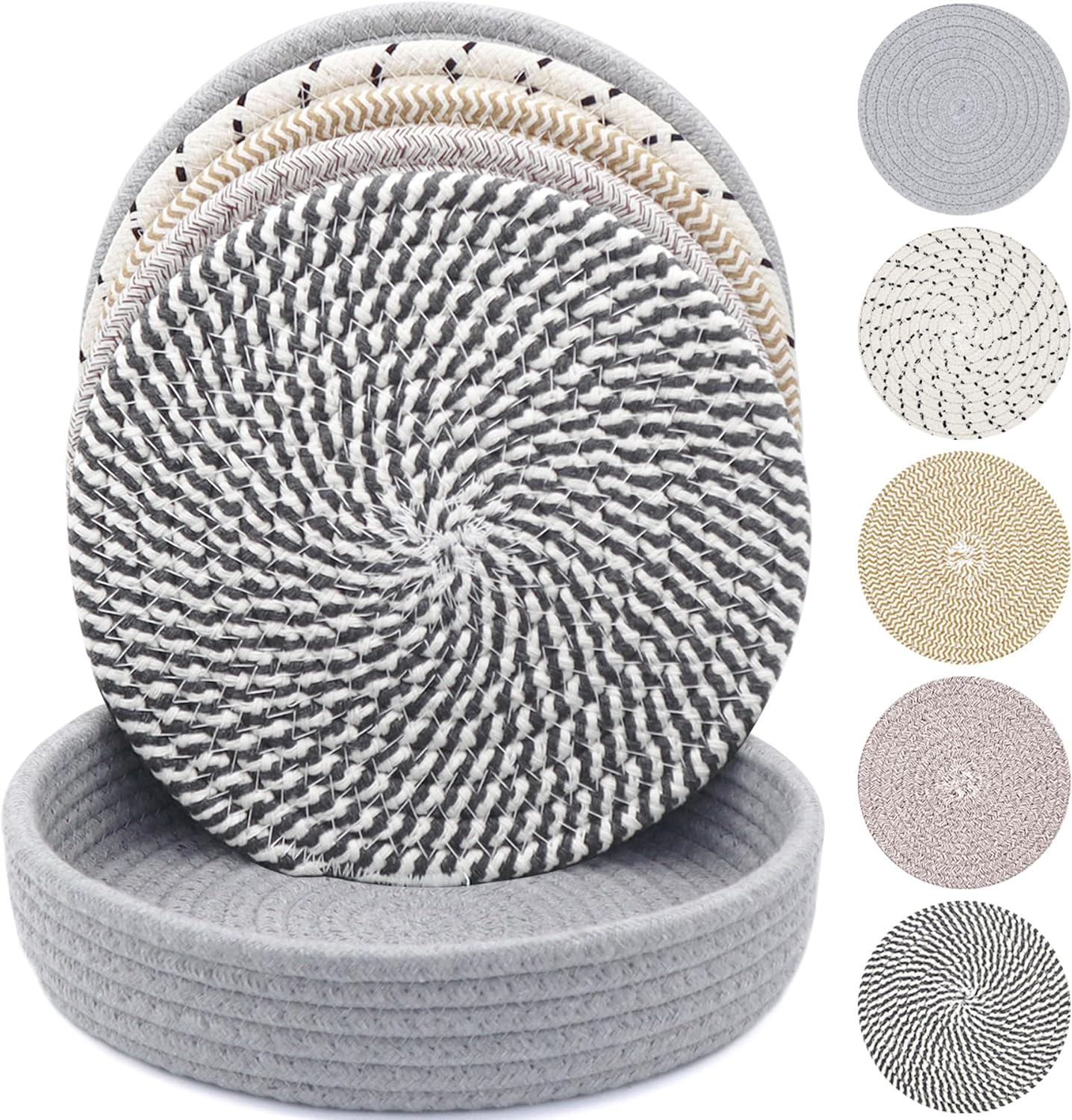 10 Inch Trivets for Hot Dishes, Hot Pots and Pans, Extra Large Thick Heat Resistant Large Coaster, Hot Pads, Kitchen Essentials, Pot Holders for Countertop with Storage Basket, 5 Pcs