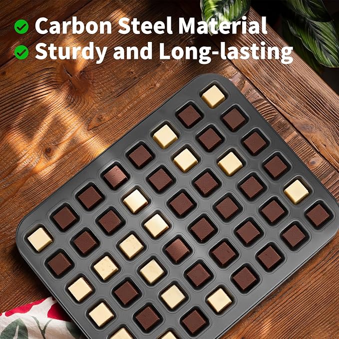 Beasea Mini Brownie Bite Pan with Dividers, 1 Pack 48 Mini Small Tiny Cup All Edges Non Stick Square Cupcake Baking Sheet Tin Tray Carbon Steel Bakeware Individual Cutter Baking Pan - Black