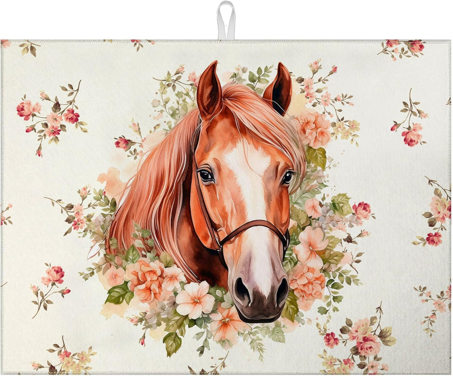 Horse Flower Dish Drying Mat for Kitchen Counter Drying Pad Absorbent Reversible Dish Drainer Rack Mats Draining Pad 18"x24"Inch