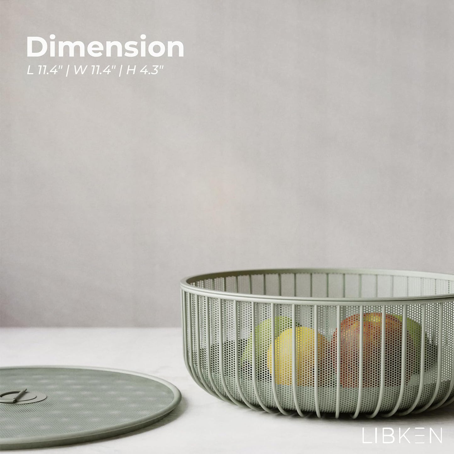 Metal Fruitbasket with Mesh Lid and Basket - Fruit and Vegetable Holder For Kitchen Counter - Countertop Display Baskets Organizer - Bowl Storage for Veggie, Fruits, Snack, and Banana - Green