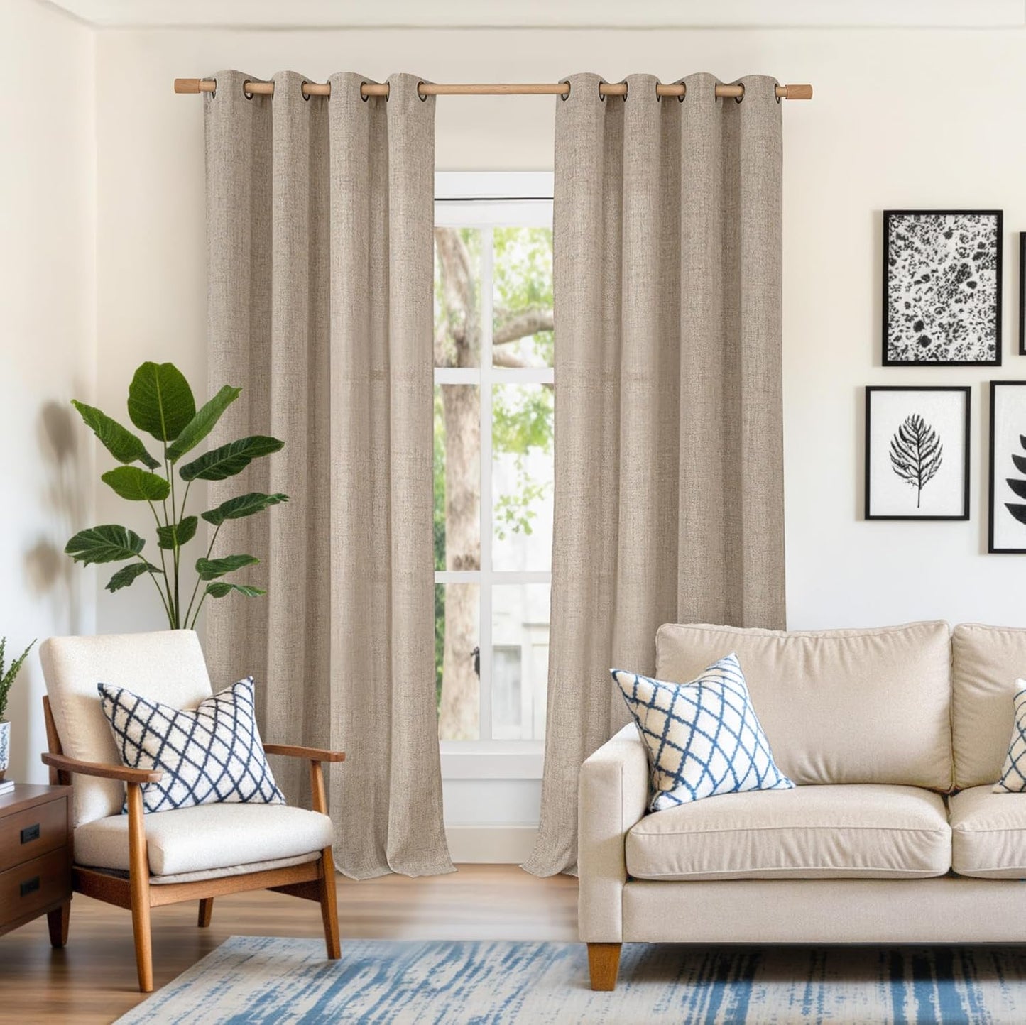 YoungsTex Extra Long Linen Curtains 108 Inch Length for Living Room, Light Filtering with Drapes Bronze Grommet Privacy for Bedroom Farmhouse Decorative, Dark Oatmeal, 52 x 108 Inch, 2 Panels