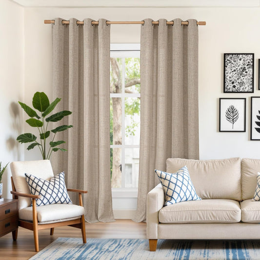 YoungsTex 95 lnch Long Oatmeal Linen Curtains 2 Panels for Living Room, Light Filtering Semi Sheer Window Treatments with Bronze Grommet Floor Length Drapes for Farmhouse Bedroom Dining, 52 X 95 Inch