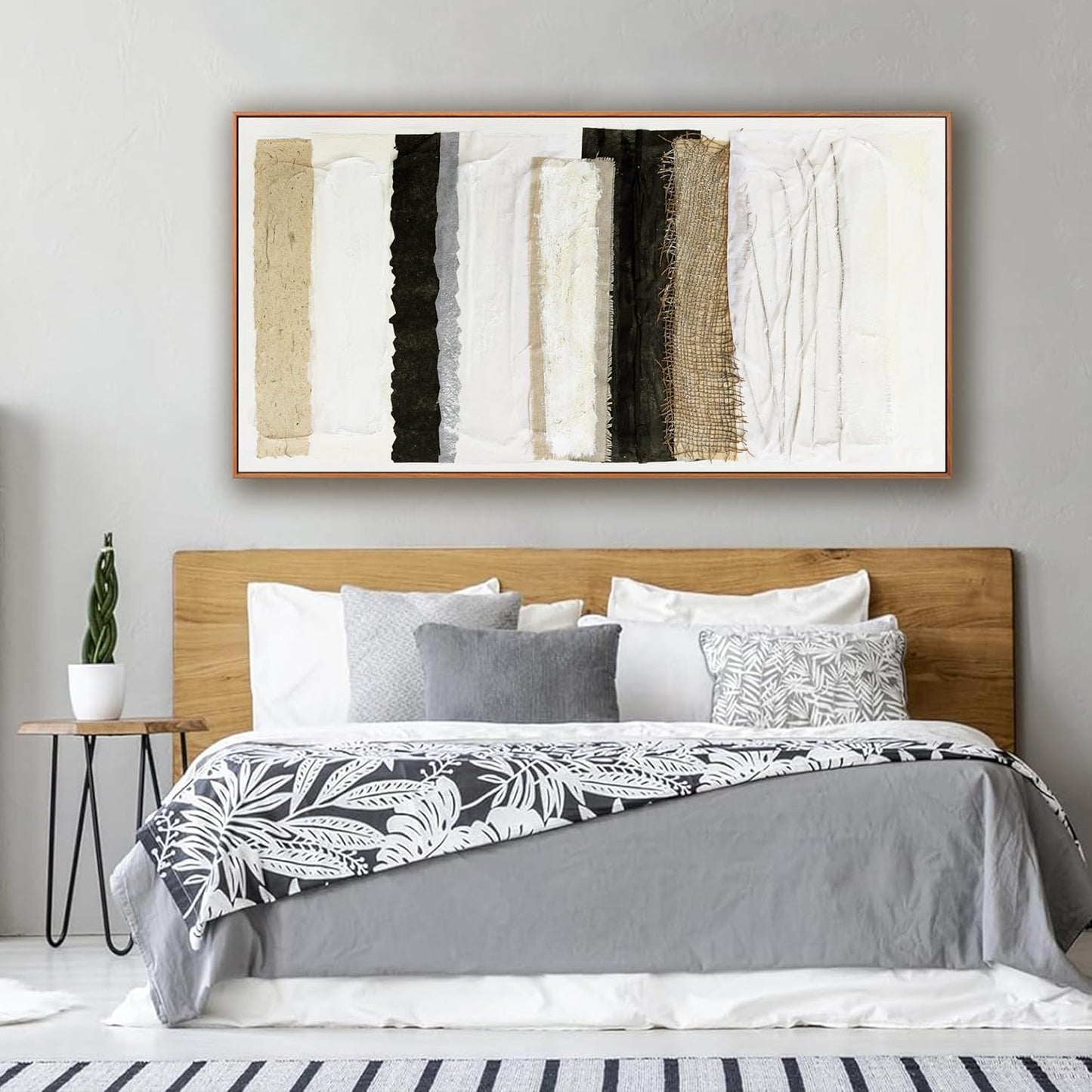 Abstract Wall Art Decor Modern Wall Decorations Maximalist Home Canvas paintings Wall Art Prints Framed Multicolor Overlapping Strips Artwork Parting for Living Room Wall Bedroom Kitchen Office Decor 24×48 Inch With Framed