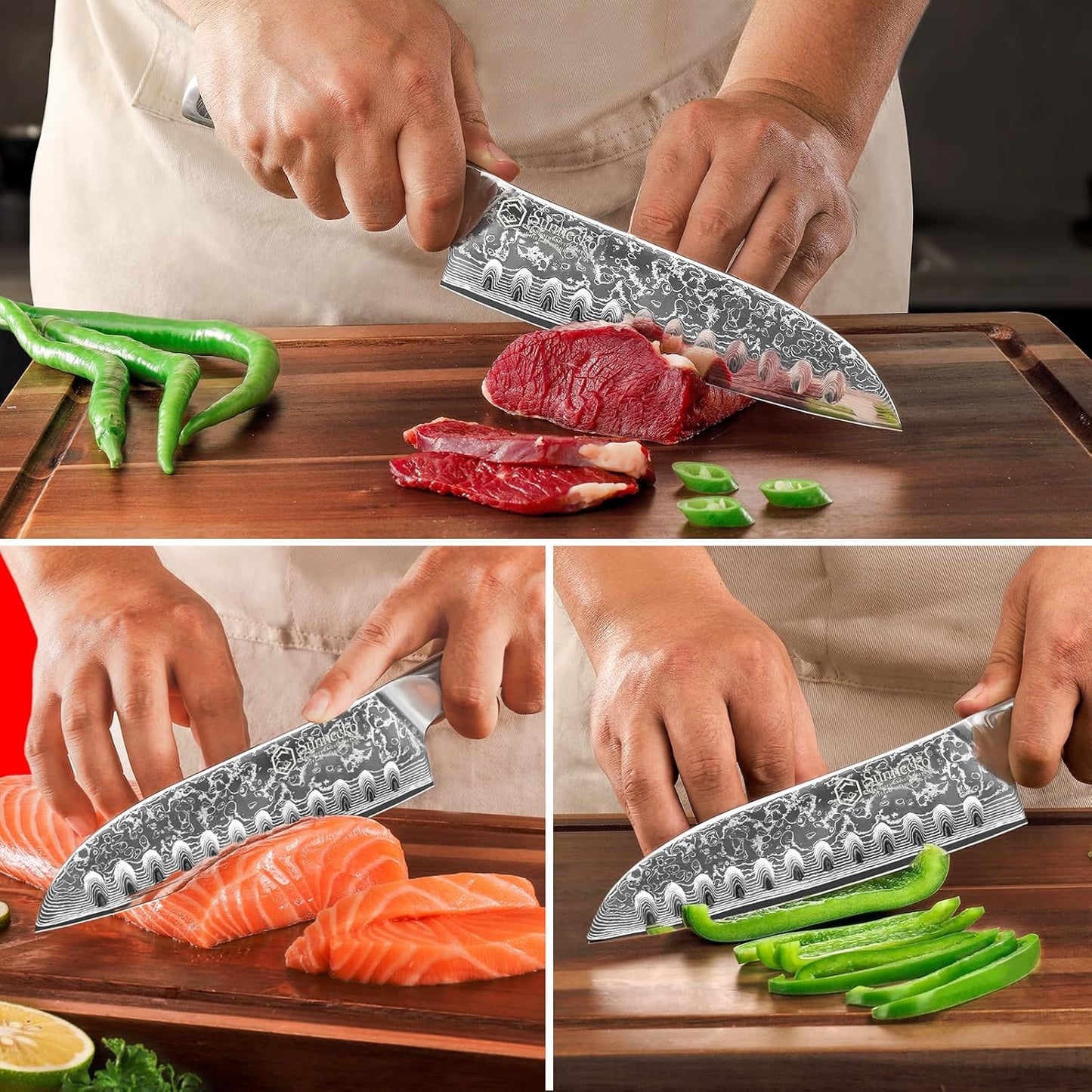 Sunnecko Santoku Knife 7 inch, Damascus Chef Knife VG-10 Steel Blade Japanese Knife, Sharp Kitchen Knife with Solid Handle Chopping Knife Perfect for Professional Home Use Cutting Knife