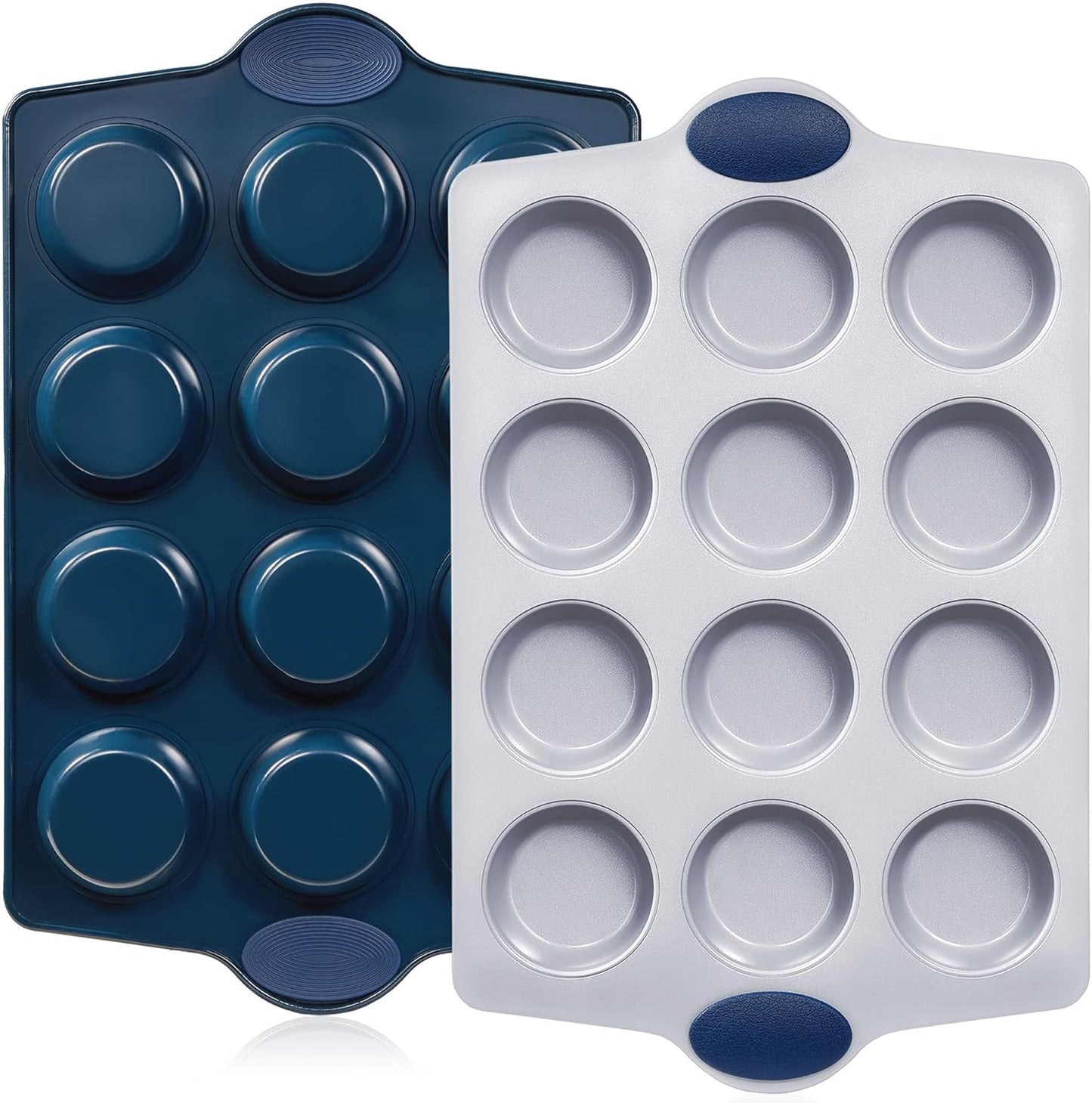 BRONYPRO Ceramic Muffin Pan, 12-Cup Nonstick Aluminized Steel Cupcake Pans, Healthy Non-Toxic Ceramic Coating Muffin tin, 2 Pack Cup Cake Pans for Baking Blue