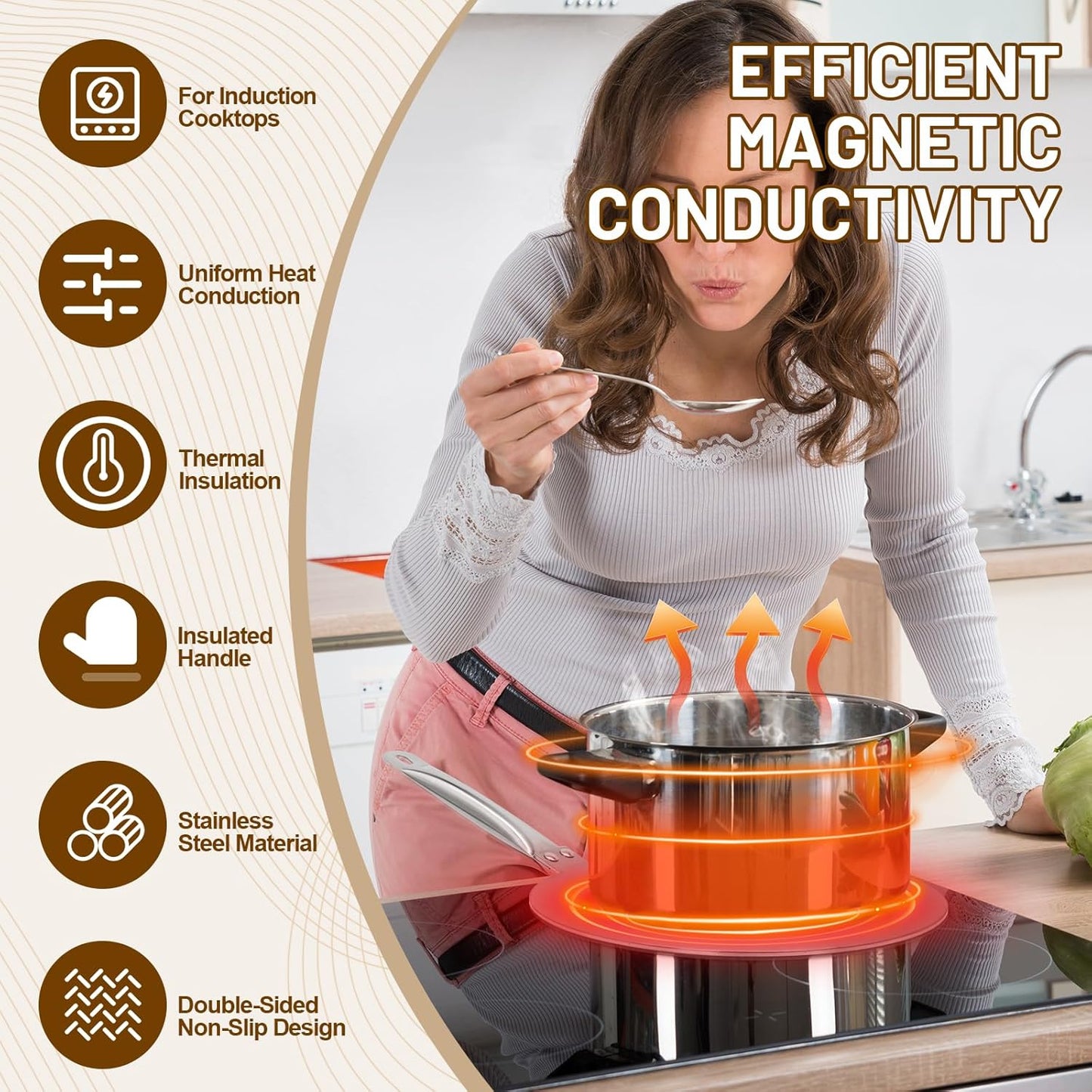 11in Induction Cooker Adapter Plate Stainless Steel Heat Sink with Rivets Handle for Aluminum Moka Pot Coffee Maker Heat Conductors for Kitchen Home and Camping 28cm