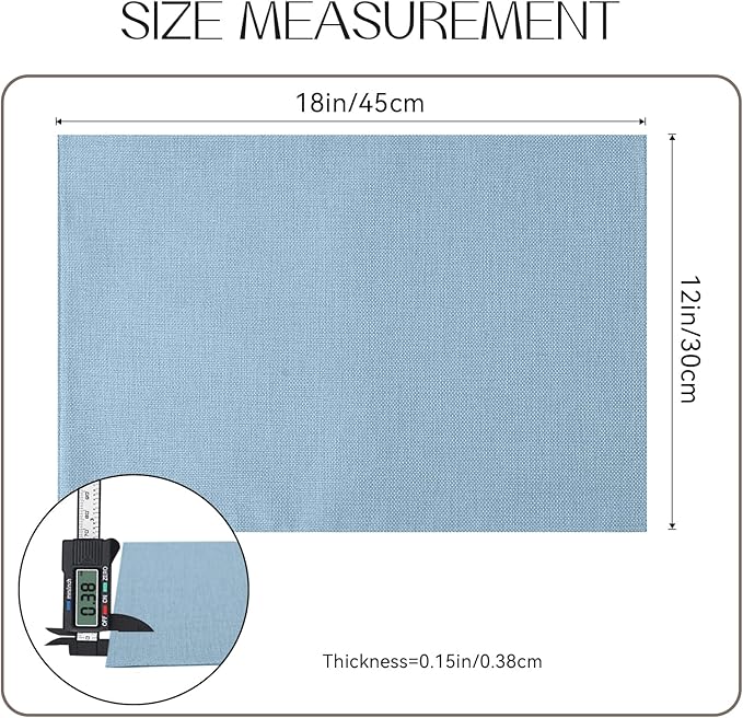 Romanstile Cloth Placemats Set of 8-12 x 18 Inch, Heat Resistant Double Layered Thickened Burlap Place Mats, Washable Faux Linen Farmhouse Table Mats for Kitchen/Dining/Party/Outdoor, Blue
