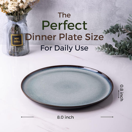 LERATIO Ceramic Plates Set of 6, 8.5 Inch Reactive Glaze Light Weight Porcelain Salad Plates,Modern Shape Dinnerware Dishes Set for Kitchen,Microwave&Dishwasher&Oven Safe,Resistant-Gray Blue