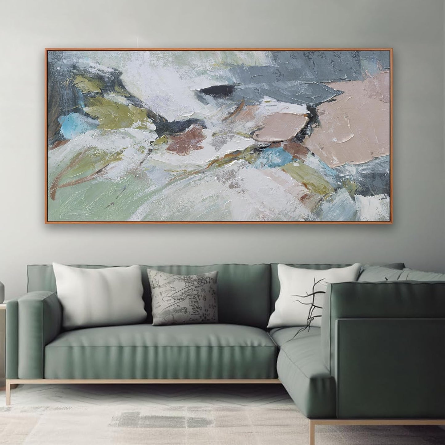 Pink Abstract Painting Large Wall Art Living Room Decor Green Canvas Print Colorful Abstract Wall Art For Living Room Home Office Decoration 30x60 Inch